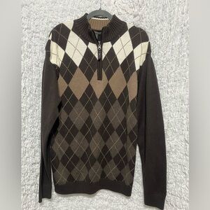 METHOD ARGYLE VINTAGE MENS 1/4 ZIP PULLOVER SWEATER SIZE XL